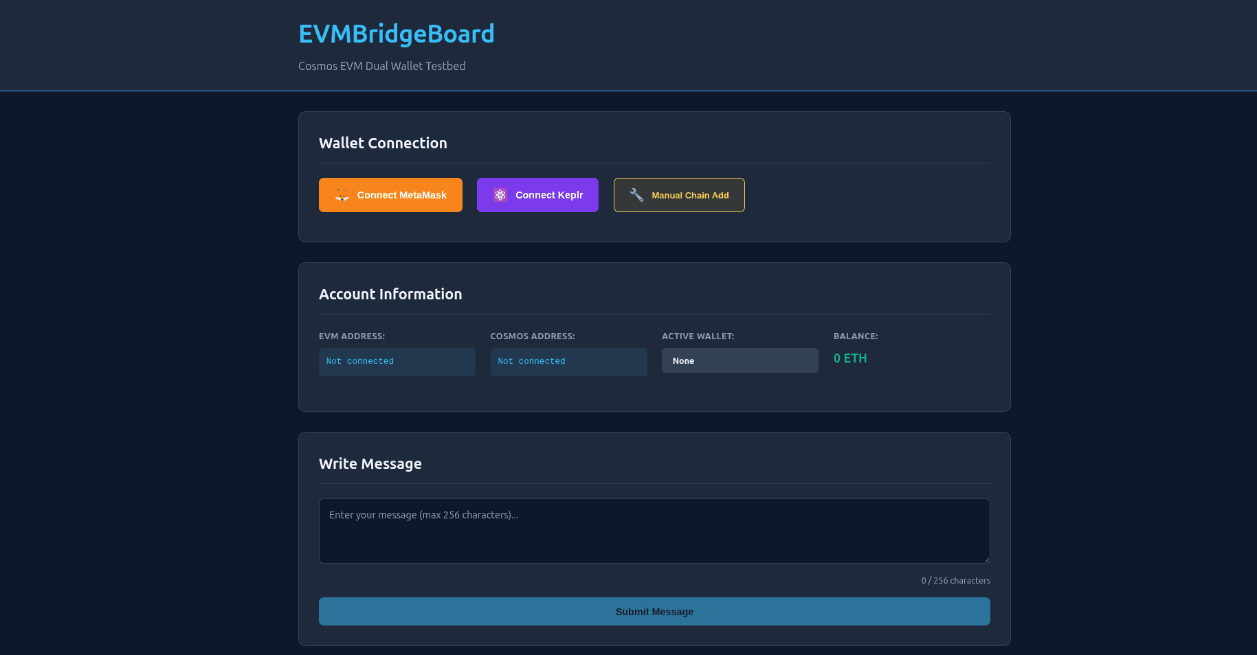 EVMBridgeBoard main dual-wallet interface