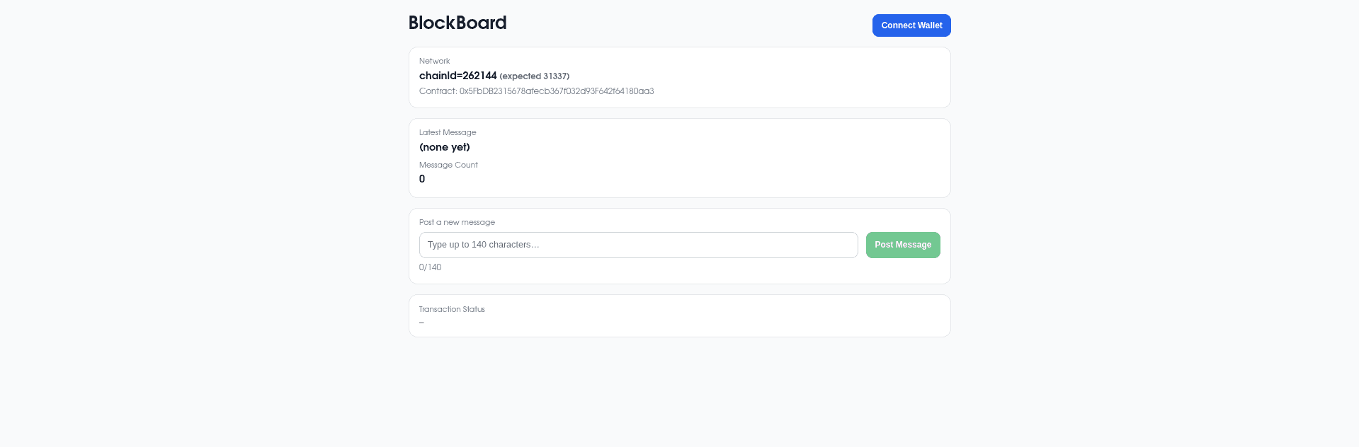 MessageBoard-EVM main interface