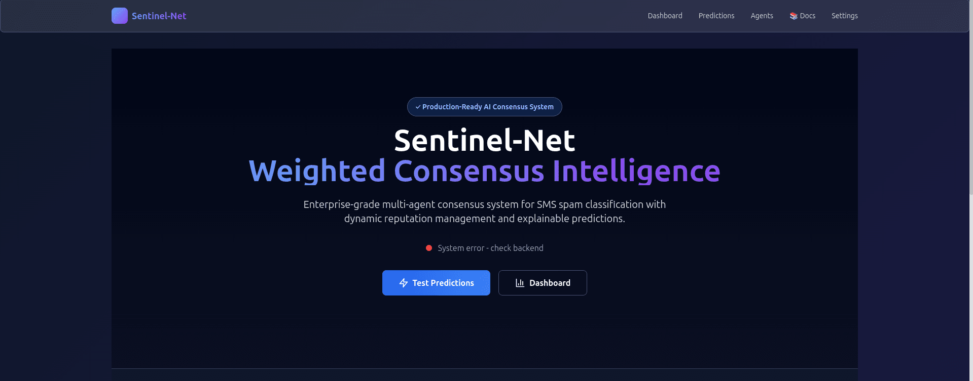 Sentinel-Net main dashboard